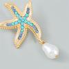 Luxury Female Crystal Blue Stone Gold Color Stud Earrings Cute Bridal Starfish Wedding Jewelry For Women