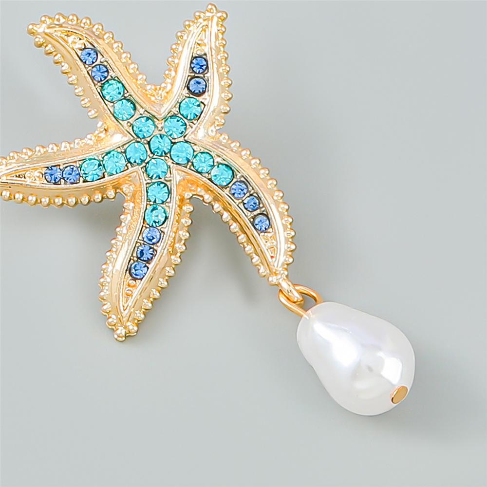 Luxury Female Crystal Blue Stone Gold Color Stud Earrings Cute Bridal Starfish Wedding Jewelry For Women