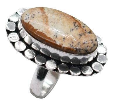 Picture Jasper Natural Gemstone Ethnic Antique Design Ring US Size-7.5 A111