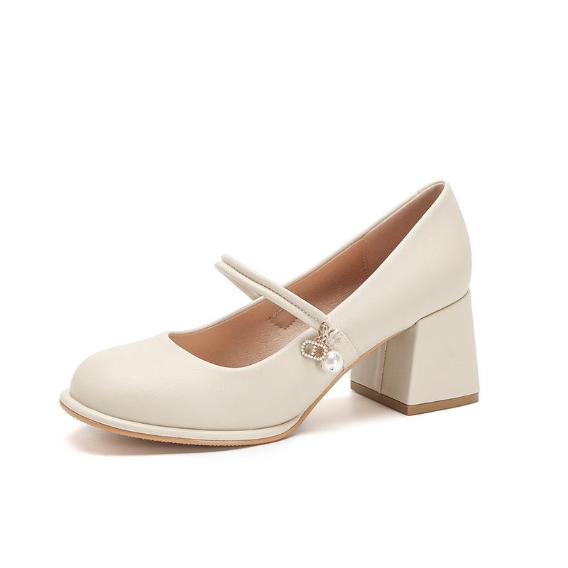 

Leather flat for Huizhou women s shoes Su Yinyin same high heels thick heel Korean version spring new single shoes women 34 абрикосовый