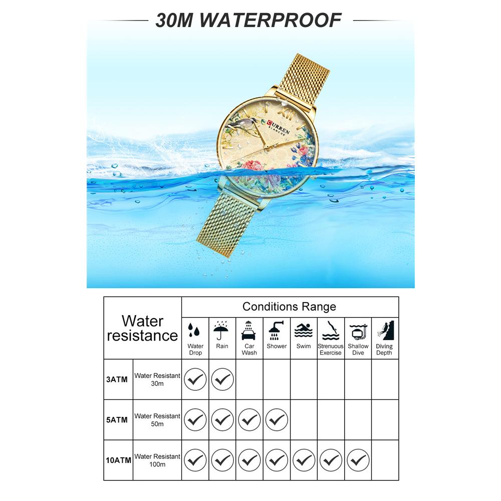 CURREN Frauen Uhren CURREN Schwarz Uhr Edelstahl Mesh Quarz Armbanduhr Weibliche Casual Charme Uhr für Damen Relogios feminino