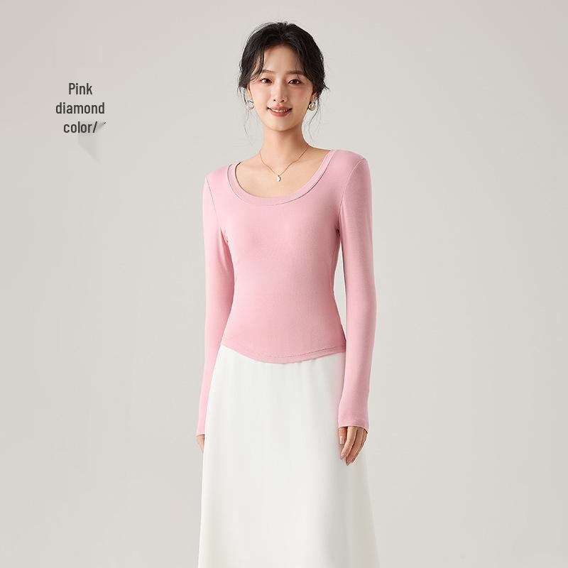 Women's Tencel Bamboo Fiber Long Sleeve Base Shirt with Chest Pad - Autumn/Winter Slimming Top
