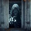 2D Glowing Eyes Reaper Door Cover, 2D Halloween Skeleton Decor