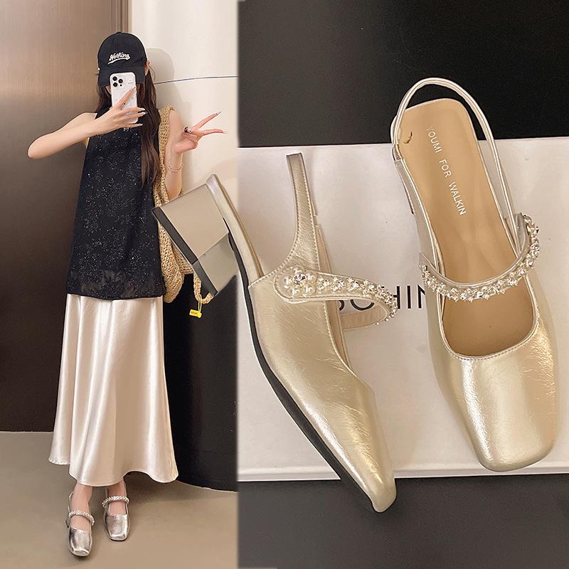 High Heels Thick Heel Medium Heel Bag Head Sandals Women's 2025 New Summer Fairy Style with Skirt Mary Jane Single Shoes