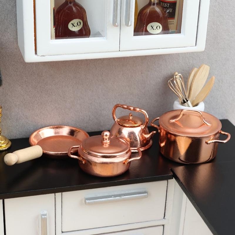 Miniature Kitchen Cooker 1/12 Scale Metal Cookware Strong Design For Realistic Play Scenarios