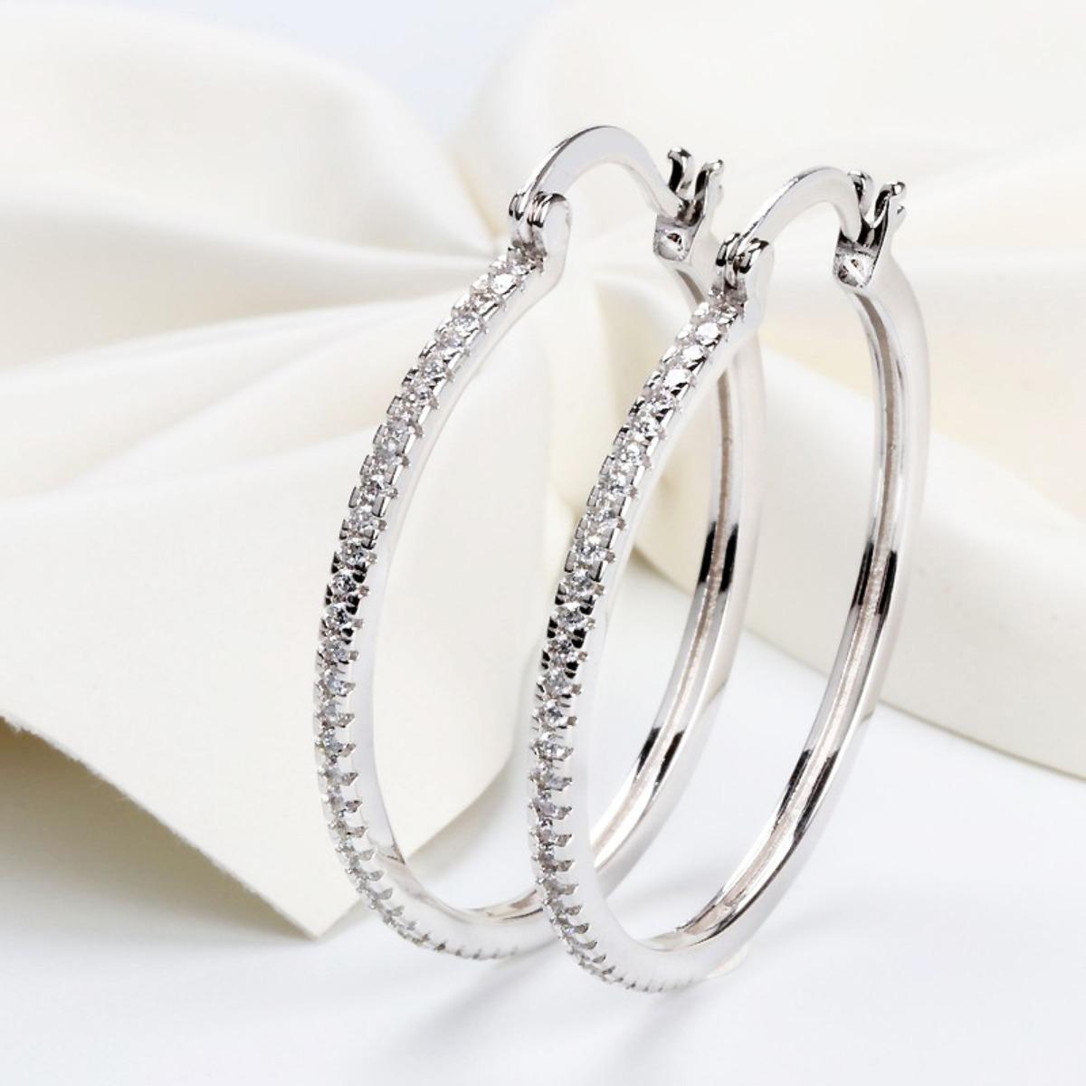 Thin Line Stone Pave Hoop Earrings Minimalist Sparkling Elegant Women Jewelry