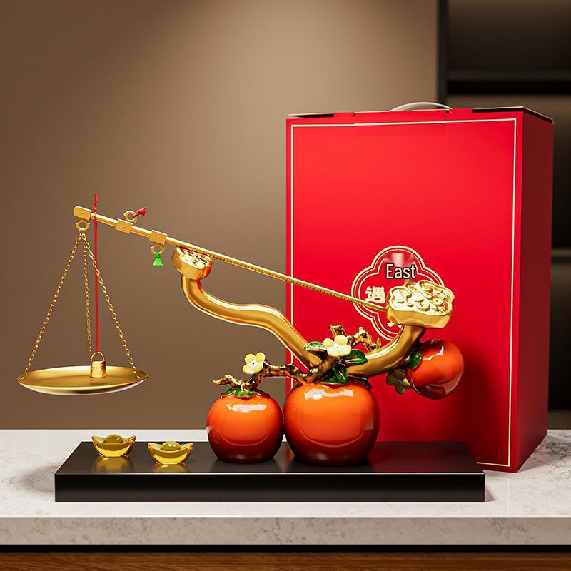 Luxury Ruyi Chinese Persimmon Ornament - Premium Living Room & Entryway Decoration, Perfect for Housewarming & Annual Gift Celebrations.