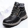 men's casual warm cotton steel toe caps work safety boots worker genuine leather fur safe shoes winter security ankle botas mans
