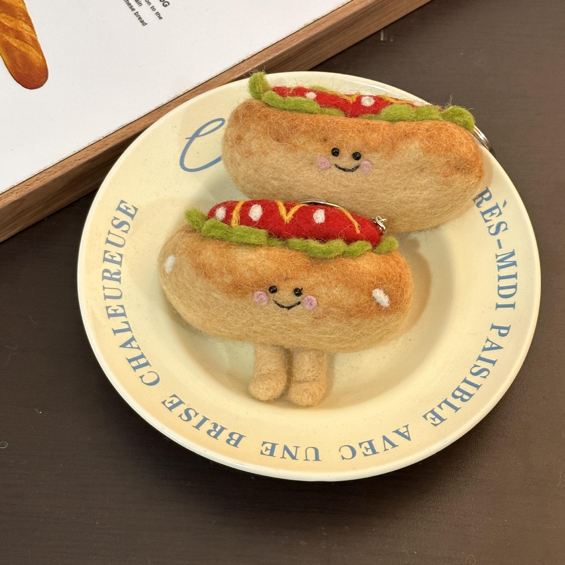 Handmade Wool Felt Hot Dog Keychain Ornament