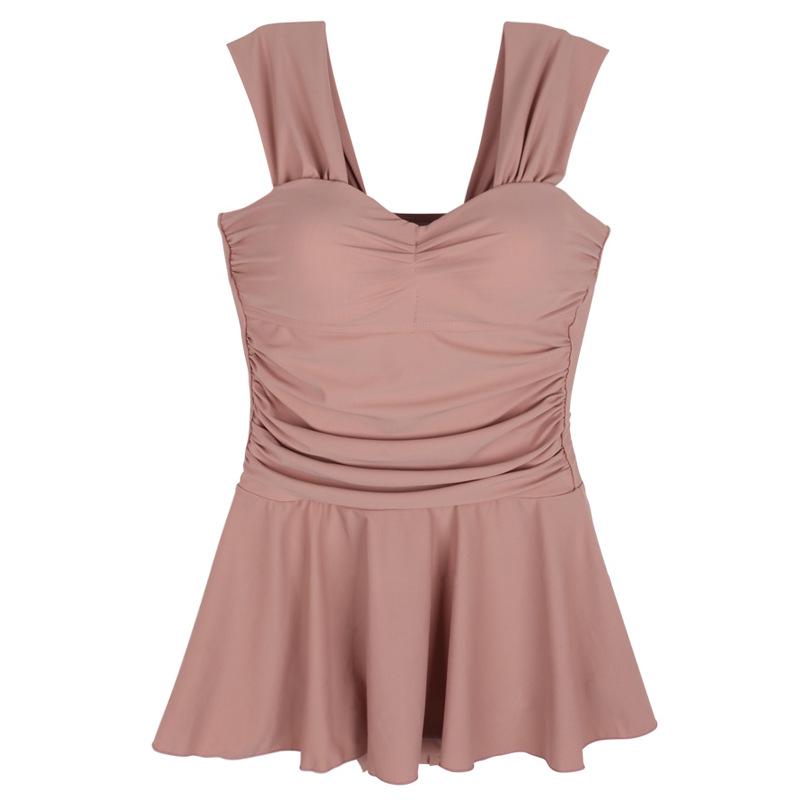Pure Desire Women's One-Piece Swimsuit: Conservative Slimming Skirted Style with Underwire Support for Small Bust, Ideal for Resorts & Hot Springs.