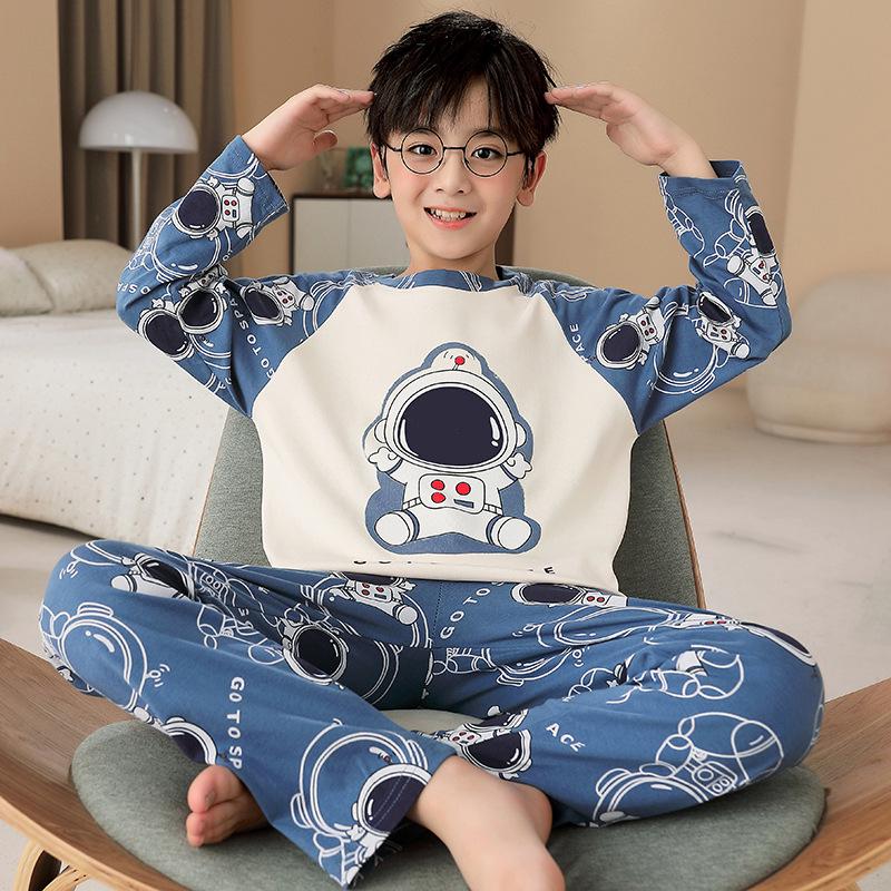 Boys' Cartoon Long-Sleeve Pajamas - Spring/Fall, Lightweight Summer Home Wear, Sizes for Toddlers to Big Kids