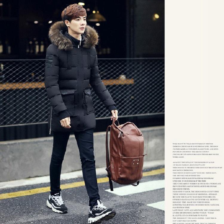 

Длинная куртка из хлопка, молодежное пальто, плетеная белая меховая утка, мужская куртка M чёрный