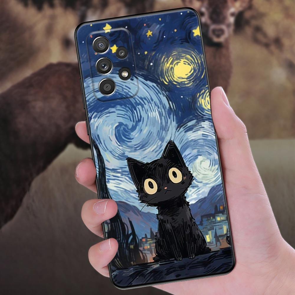 Painting Starry Sky Cat Phone Case For Samsung Galaxy A57 A56 A37 A55 A36 A26 A54 A52 A35 A34 A25 A17 A16 A15 A07 A06 Soft Cover