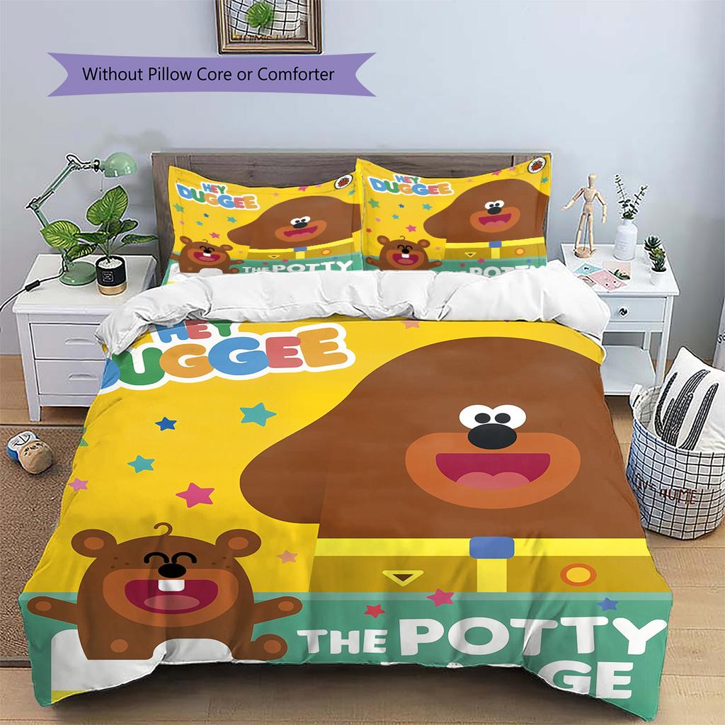 Hey Duggee Muster Bettwäsche Bettdecken-Set Heimdekoration Geschenk (1 Bettbezug + 2 Kissenbezüge (ohne Füllung))