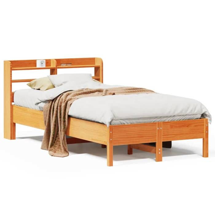 VidaXL Bed Frames and Headboard Wax Brown 120x200 Cm Pine Wood, Bed, Bedroom Furniture, Wooden Bed, Bed 3306893