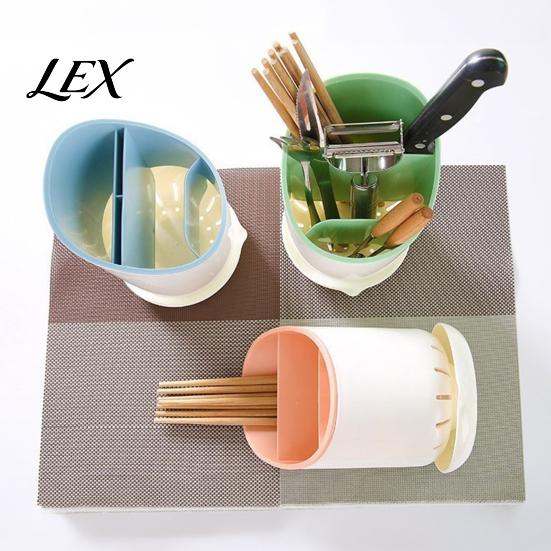 Split Cutlery Storage Box Multi-compartment Draining Chopstick Holder, Plastic Utensil Organizer with Drain Hollow Bottom Drainer Tray, Compact Large