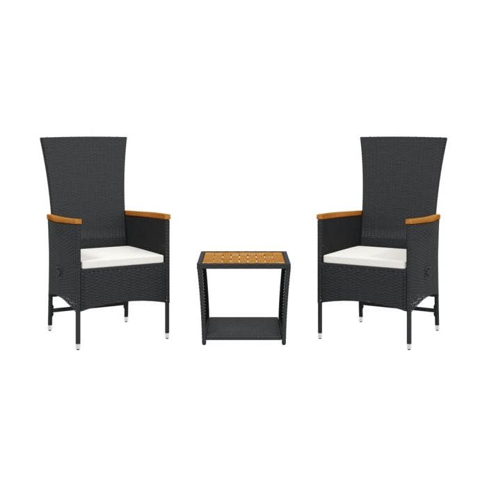 VidaXL Ensemble à Manger de Jardin avec Coussins 3 pcs, Table de Terrasse, Meubles de Patio, Mobilier d'Extérieur, Noir 3277540