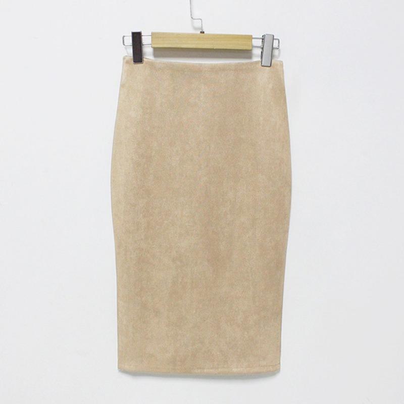 Autumn Chic Pencil Skirts Office Look Natural Waist Knee-Length Solid