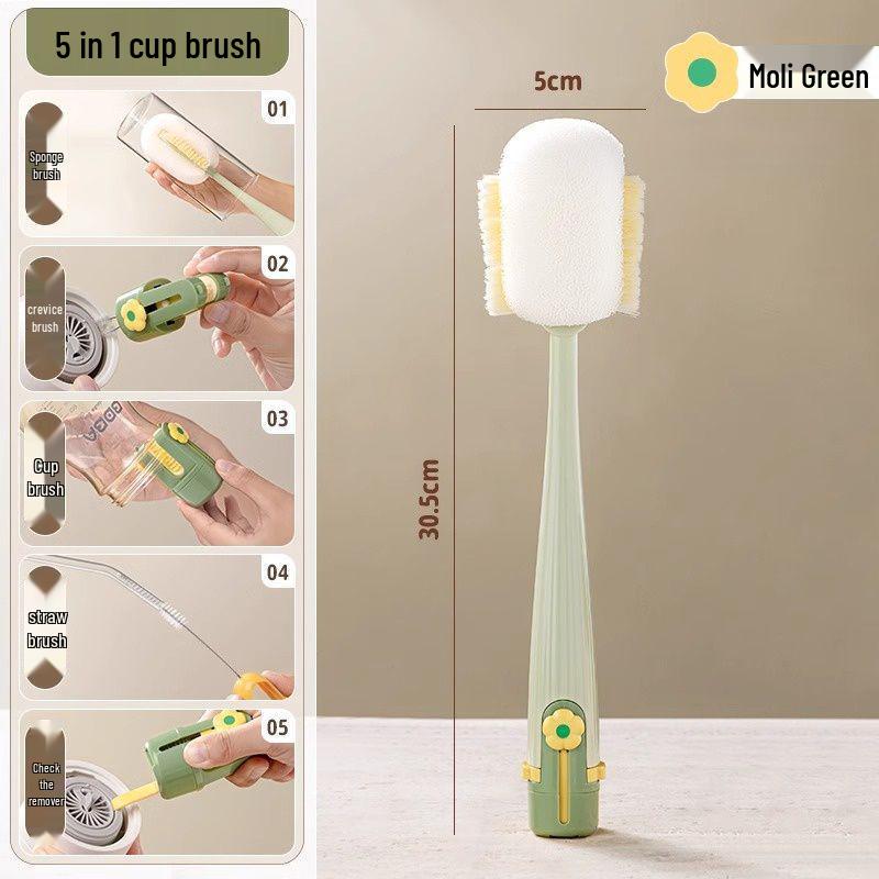 

5-in-1 Long-Handled Multifunctional Sponge Brush for Bottles and Cups Five-in-One Cup Brush [1 piece]