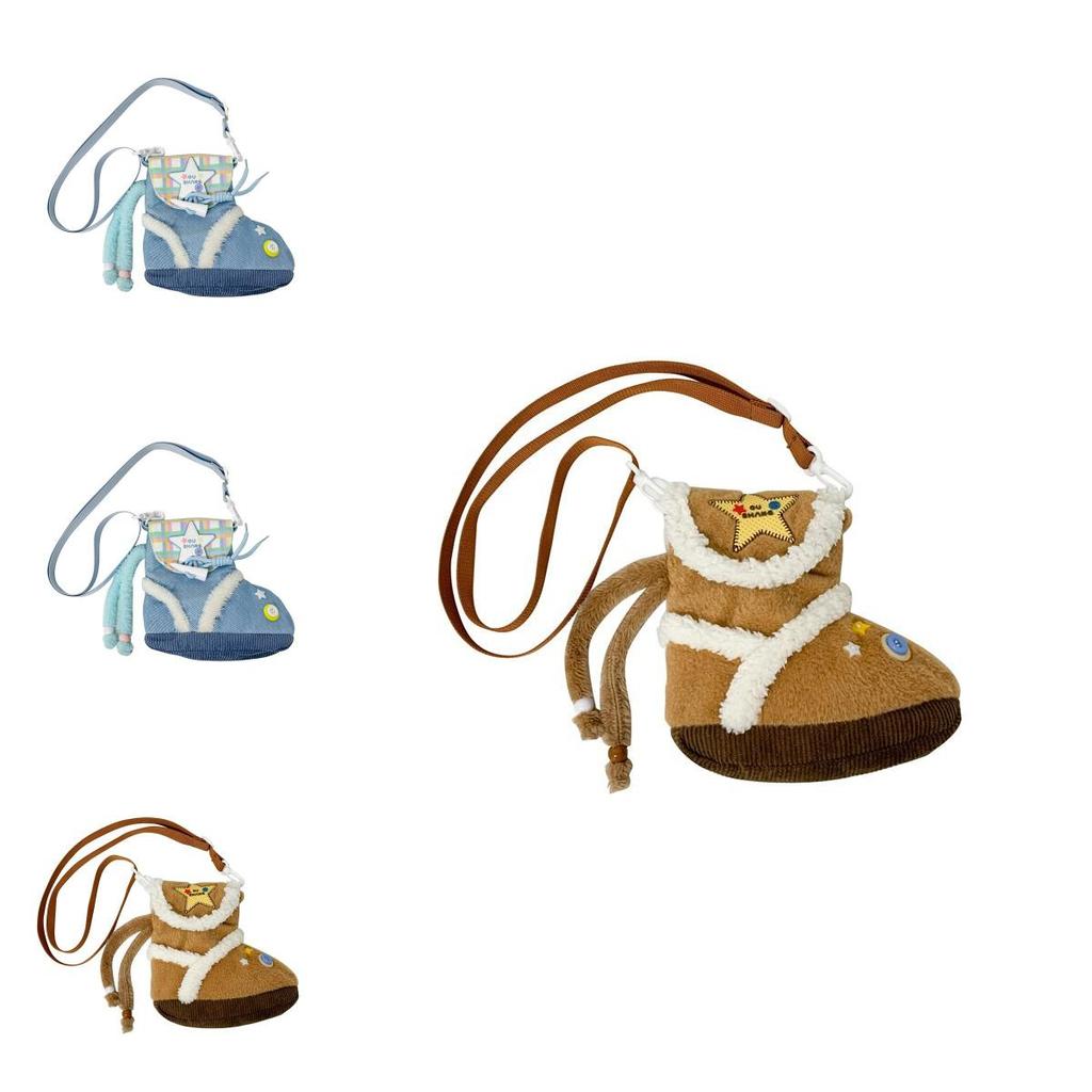 Plush Cartoon Shoe Shaped Shoulder Bag For Girls With Zipper Closure And Inner Pouch