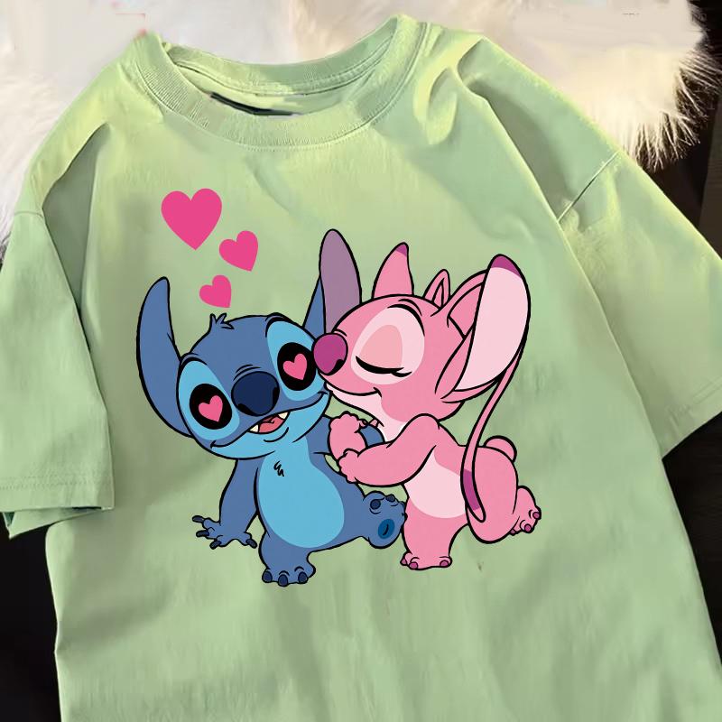 

kawaii hot sale 100 Cotton Stitch couple shirt Graphic Print TShirt for Women Casual Short Sleeve Tee Cartoon Design S