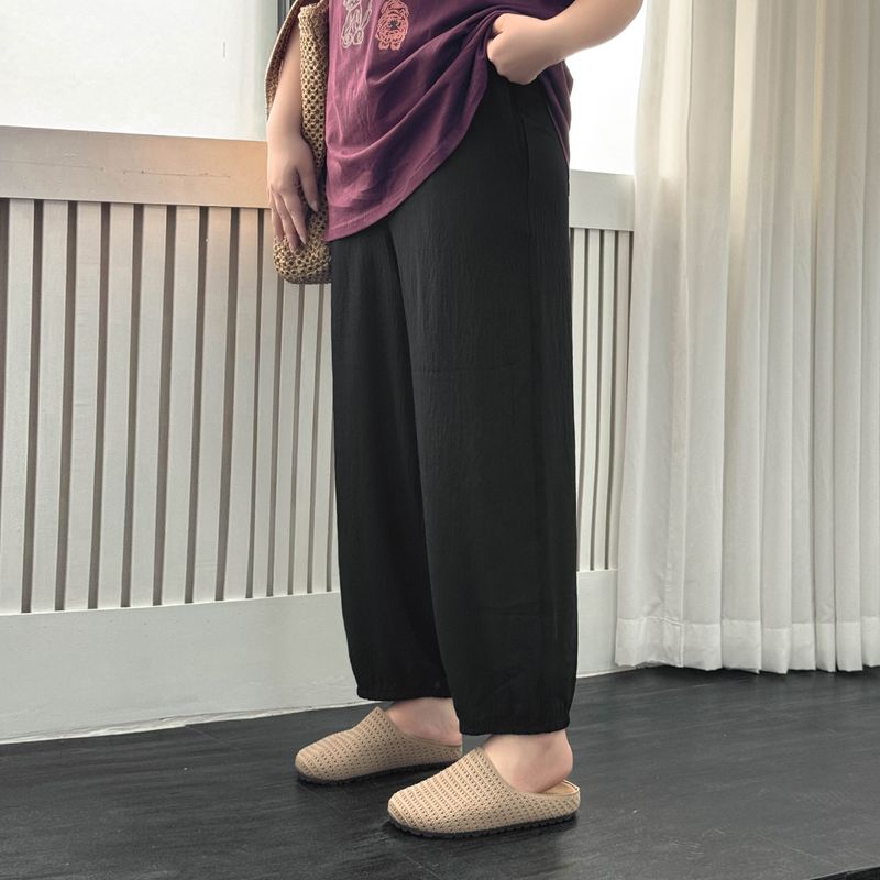Plus Size Women's Clothing [Cool Fiber Smooth Skin Pants] Texture Summer Easiest for Match Casual Ankle Length Ankle-Tied Cool Pants