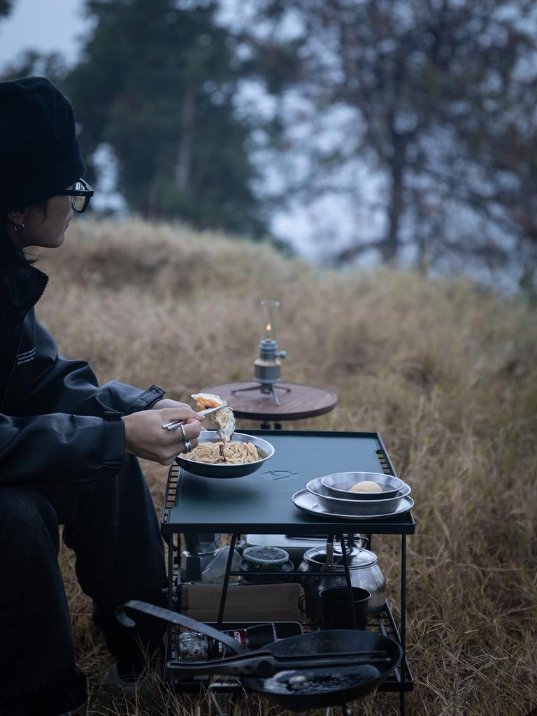 CAMPING MOON Camping Plates, Stainless Steel Tableware Set (8 Pieces), Canvas Case Included, S395-2S