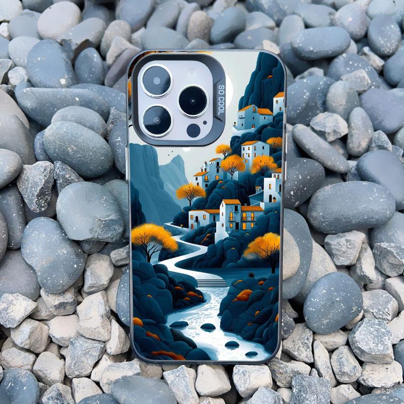 Luxury Sunset Island Scenery Phone Case for iphone 13 Mini 12 11 Pro Max 15 14 Pro Max Plus Landscape Matte Laser Covers Fundas