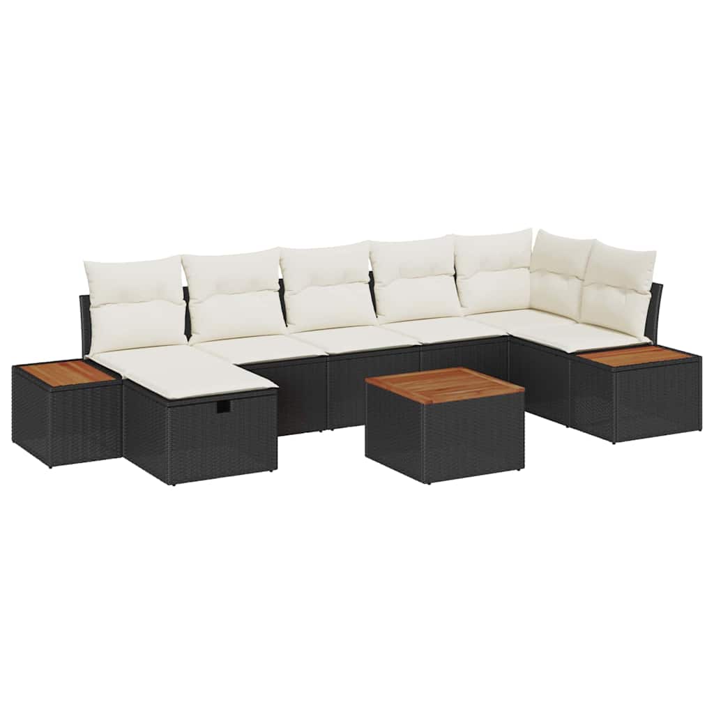 8 Piece Garden Sofa Set with Cushions Black Poly Rattan