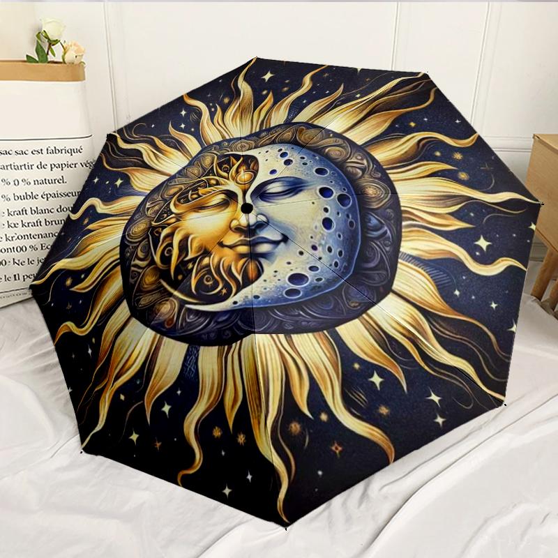 Celestial Moon And Stars 8-Frame for Travel, camping, Casual Lightweight Portable Umbrella, Essential for every family Holidays Birthday Gift