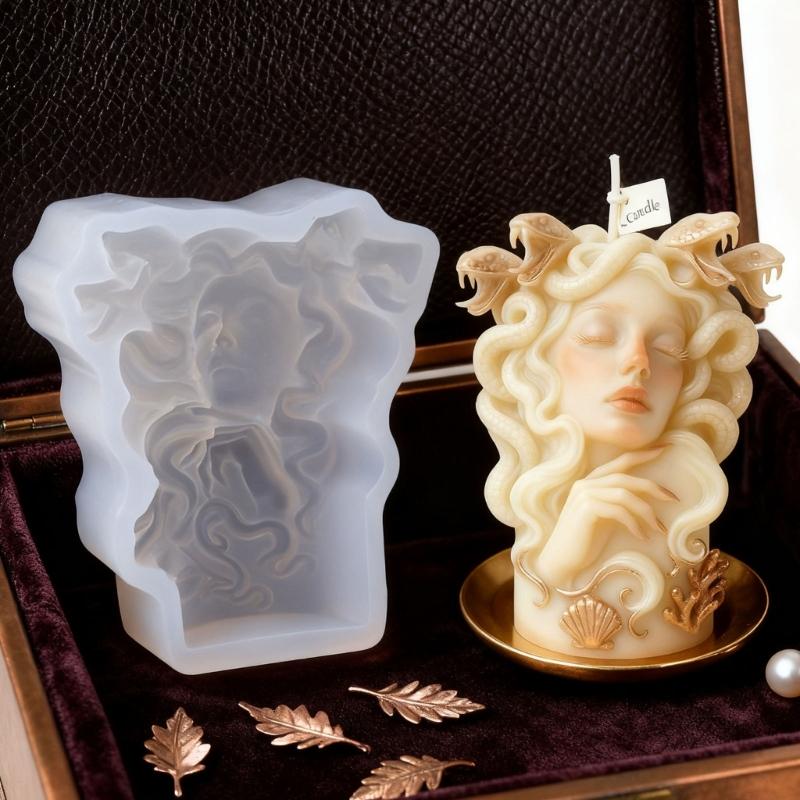 Medusa Girl Statue Silicone Candle Mold Multipurpose Silicone Mould for Making Candle Soap Home Decoration Resin Casting
