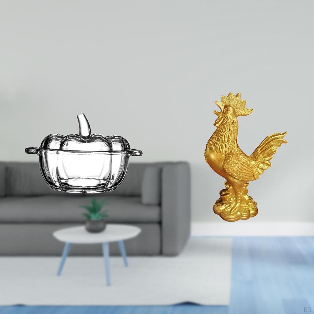 Glass Candy Dish Pumpkin Shaped Bowl Cookie Jar Clear Chicken Figurine Feng Shui Decor Statue