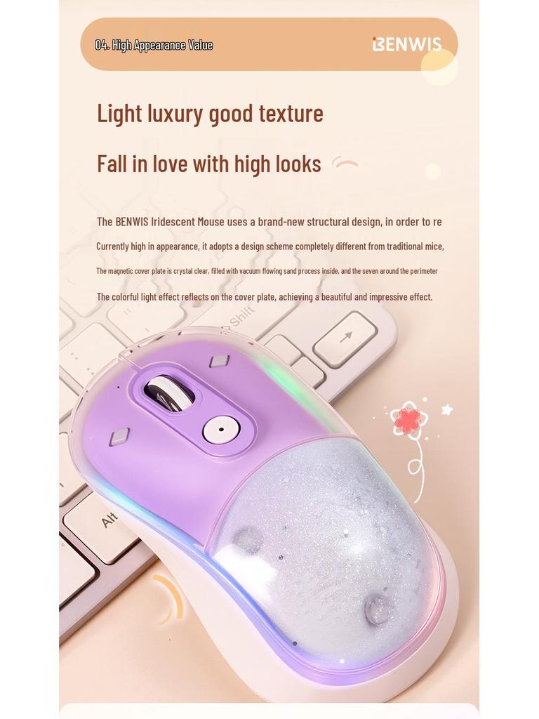 BENWIS Silent Colorful Dual-Mode Ergonomic Wireless Bluetooth Gaming Mouse with Rechargeable Battery