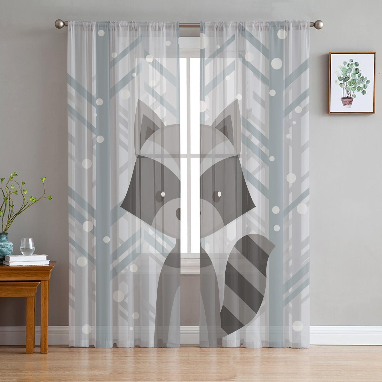 

Роскошные тюлевые шторы «Зимний лес енота», современная гостиная, кухня, шифоновая занавеска, прозрачная занавеска для спальни