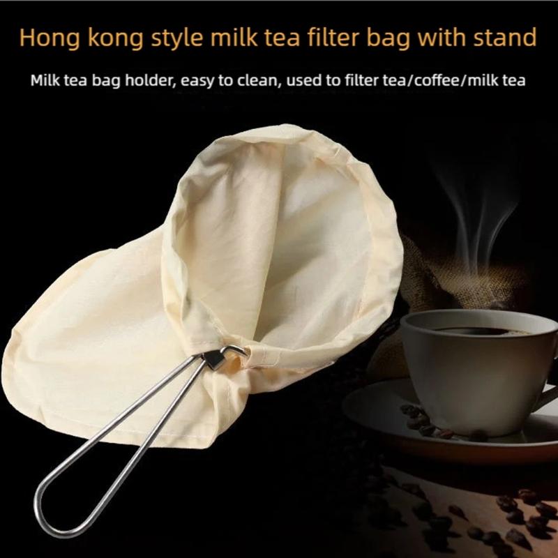 Milk Teas Cotton Filter Strainer Bag with Stainless Steel Rings for Fine Filtration in Beverage Preparation No Zippered