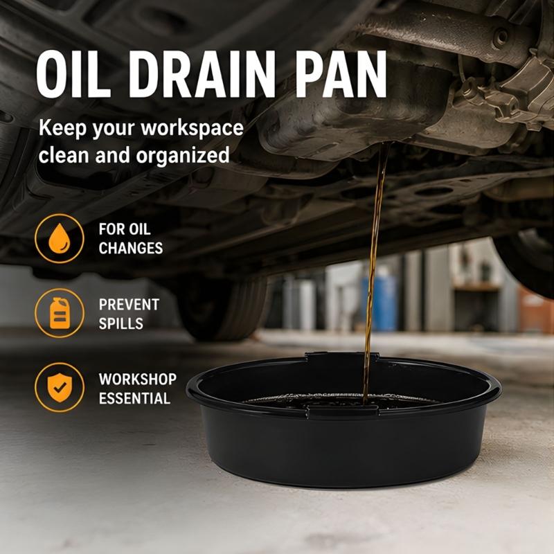 Oil Drain Pan 37 Cm Large Opening Plastic Basin with Guided Pour Lip and Stable Base, 6.5 L Vehicle Service Drain Pan for Home Maintenance