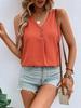 Women Casual Loose V Neck Button Sleeveless Solid Tank Top T Shirt