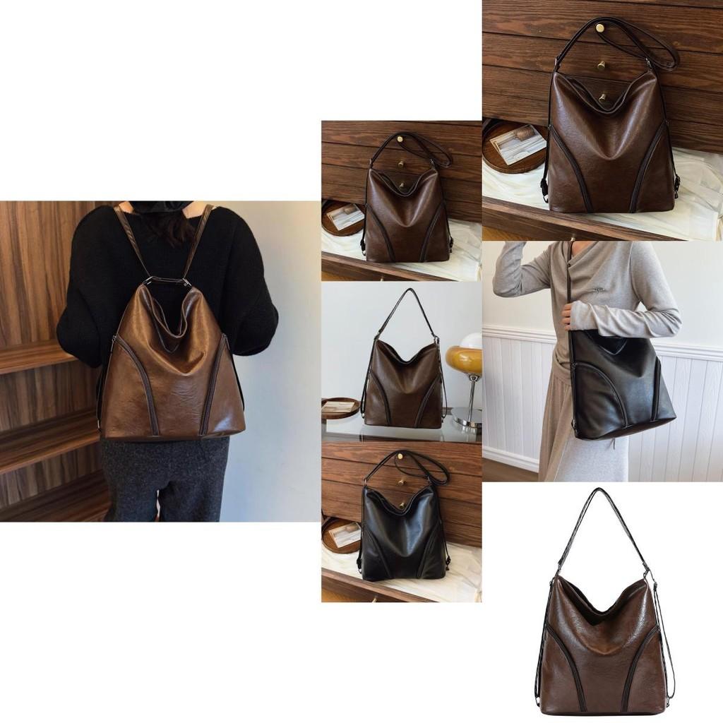 Spacious Pu Tote Bag For Women Fashionable Retro Style Large Capacity Crossbody Shoulder Bag