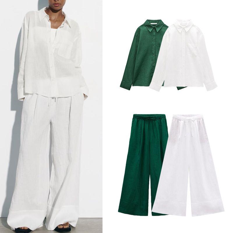Spring New Pocket Linen Shirt 4786049 Linen Wide-Leg Pants 4786086 4786090