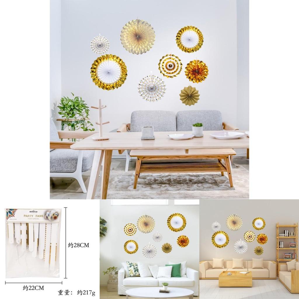 New Elegant Gold Paper Fan Flowers Set For Festive Birthday Party Decorations