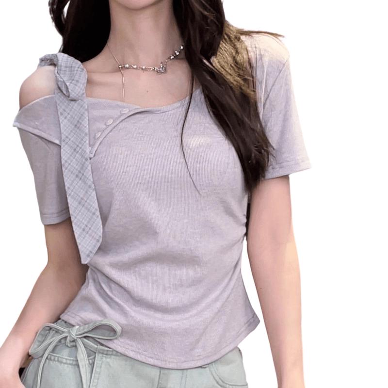 La Chapelle Women s Irregular Bow-Tie Off-Shoulder T-Shirt XL