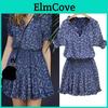 Vneckline Print Women Floral Summer Casual Short Sleeve Mini Dress