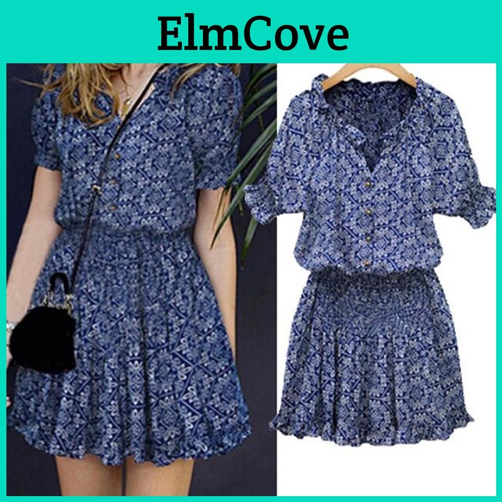 Vneckline Print Women Floral Summer Casual Short Sleeve Mini Dress