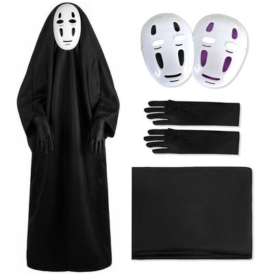 [GOKEI] Costume d'Halloween Cosplay Sans-Visage Adulte Ensemble 4 Pièces: Correcteur Visage, Gants, 2 Masques, Costume pour Maison Hantée, Homme Sans Visage, Déguisement, Hommes