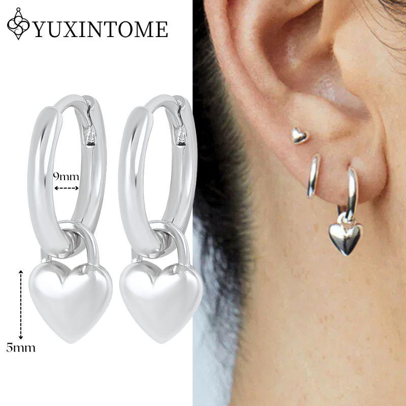 YUXINTOME 925 Silver Ear Needle Zircon Hoop gold Earrings For Women Square Plate Pendant Cutout Heart Earrings Fashion Jewelry