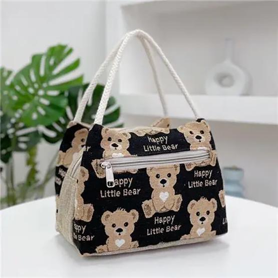 

WTEMPO Милые мультяшные косметички с плюшевым мишкой, на молнии, большой вместимости, сумки для покупок и поездок на работу, портативные сумки для бенто 1pc чёрный