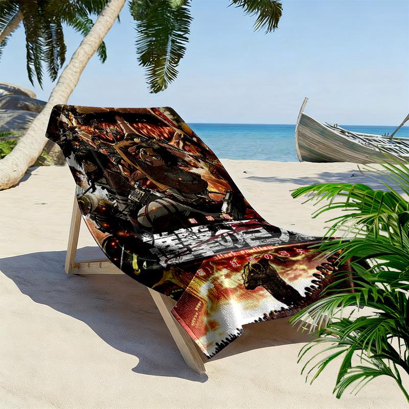 Anime Attack-on-Titan Print Beach Towel, Large Soft Quick Dry Towel for Beach Camping Swimming