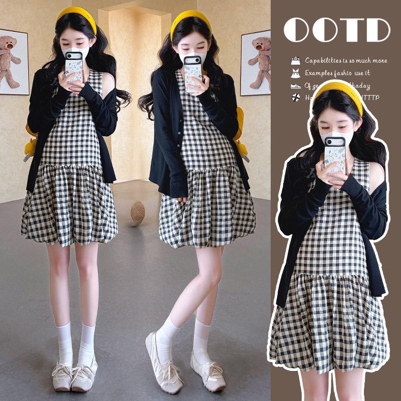 2026 Spring Petite Plaid Skirt & Cardigan Set - Plus Size Available 2XL