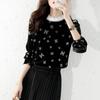 Vielseitiges Design mit Herbst und Winter, Schmetterlingsdruck Gold Samt Ohren Halspullover T-Shirt