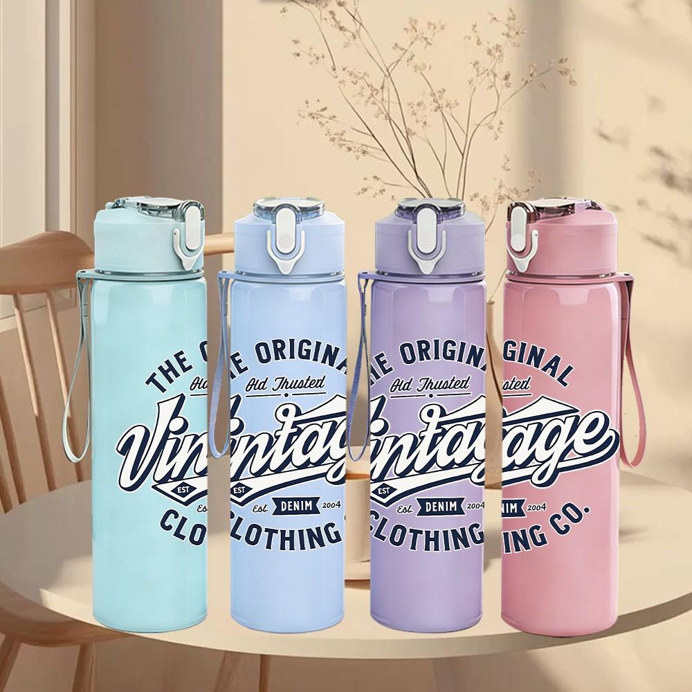 1PC Vintage Vinatge Label 750ml Color Plastic Sports Water Bottle Leakproof Flip Straw Lid Suitable for Sports Office Home Use